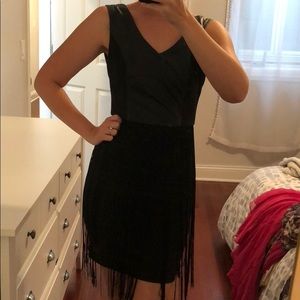 Black pleather fringe dress